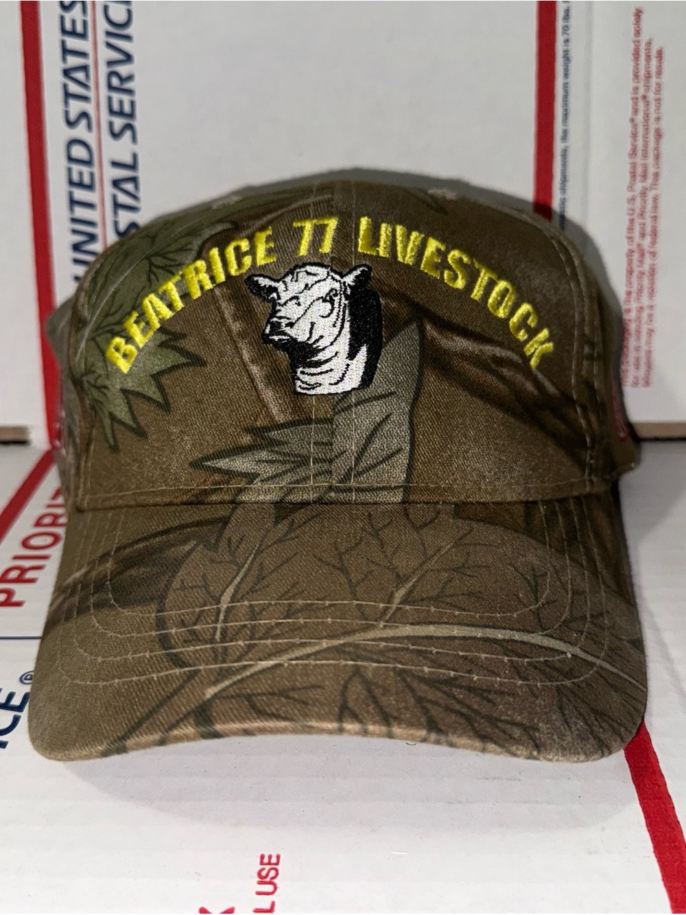 Beatrice 77 livestock cattle 🐄 cow 🐮 logo Camo Baseball Cap dad hat farming